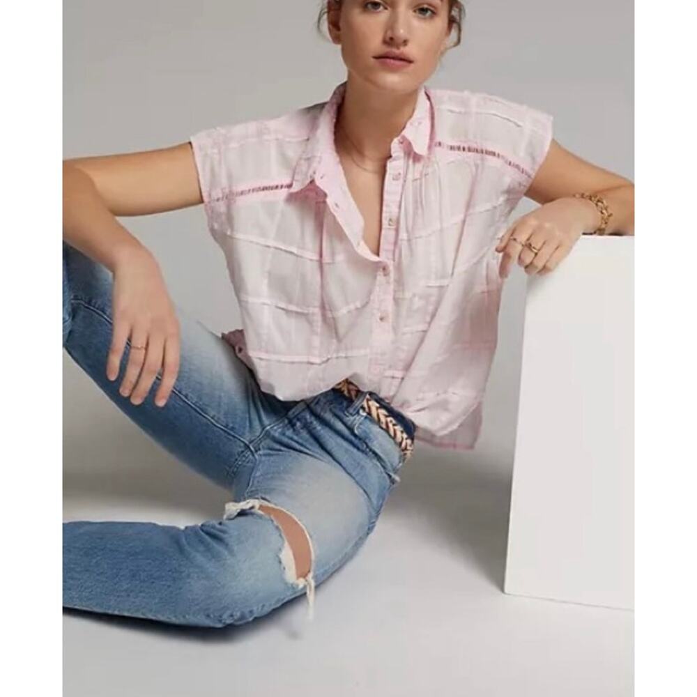 Pilcro Pale Pink Cap-Sleeve Button Shirt